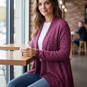 Bobeau Maroon Open-Front Cardigan